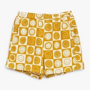 Mighty Fine Smiley Sun Graphic Lounge Shorts Yellow White Alt Lounge Retro Indie